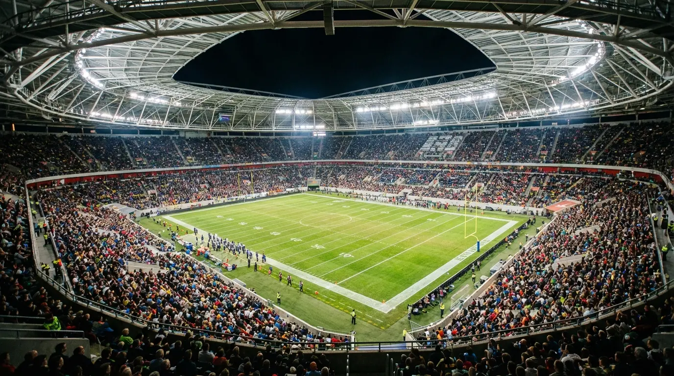 Estadio Santiago Bernabéu preparado para un partido de la NFL con campo de fútbol americano